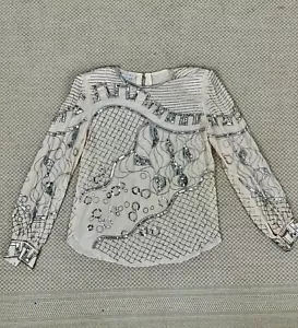 Vintage 1980s does 1920s White Silk Blouse Beaded & Sequins Art Deco Pattern - Picture 1 of 22