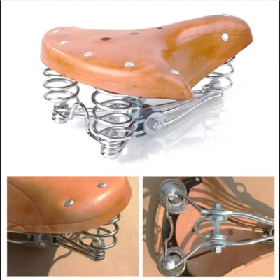 Sillín de Bicicleta Retro Marrón De Colección Clásico Cuero Genuino Real Asiento de Resorte de Bicicleta Foto 1 de 4