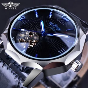 Blue Ocean Geometry Design Skeleton Dial Men's Automatic Mechanical Wrist Watch - Picture 1 of 17