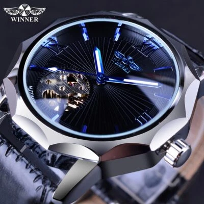 Blue Ocean Geometry Design Skeleton Dial Men's Automatic Mechanical Wrist Watch - Image 1 of 4