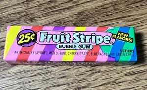 Vintage 1990's FRUIT STRIPE bubble gum pack NEW Flavors NOS -sealed - Picture 1 of 7