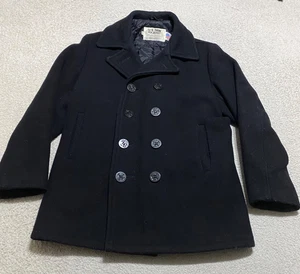 Vintage Schott USA Mens 38 Jacket Black Peacoat Wool U.S. 740N Navy Quilt Lined - Picture 1 of 10