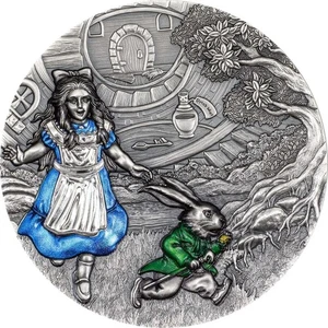 Silbermünze Cook Islands Alice im Wunderland Märchen 2023 3 oz Antik - Bild 1 von 5