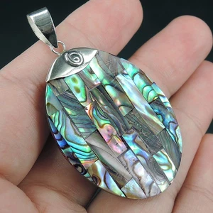 Colgante de mosaico concha de abulón natural ovalado de plata de ley 925 PASP-316 - Imagen 1 de 6