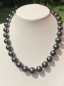 Pearlfection Gold Vermeil 12mm-16mm Black Tahitian Pearl & CZ Graduated Necklace - Picture 1 of 8