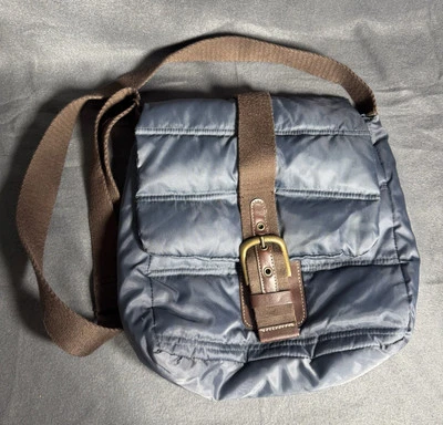 EDDIE BAUER Plumón Puffer Bandolera Nylon Cartera Bolso Gris y Marrón De Colección Y2K Foto 1 de 4