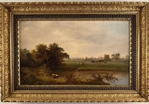 Antique 19th Century Oil Painting Hudson River School 14 x 24 Gilt Frame Signed - Picture 1 of 23