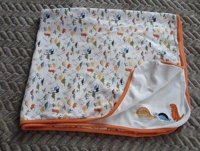 Gymboree 2007 Dinosaur Baby Blanket 100% Cotton Brown Trim Reversible 30x34 Inch - Image 1 of 4
