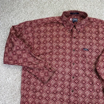 VTG Chaps Ralph Lauren Button Down Shirt Mens Large Red Geometric Long Sleeve - Image 1 of 4