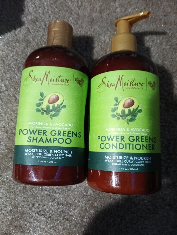Lote Champú Acondicionador Shea Moisture Power Greens Moringa Aguacate Cabello Rizado Foto 1 de 4
