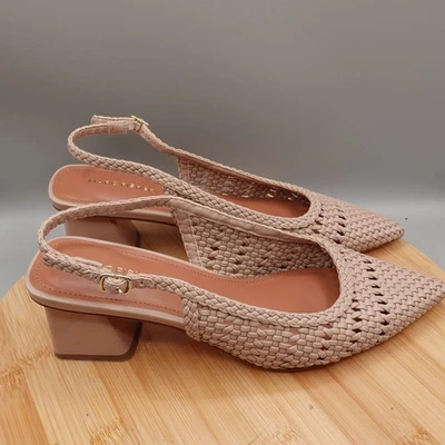 Marc Fisher Heel Women 8.5 Brown Braided Fisherman Knit Sling Back Pumps Pointed - Image 1 of 4