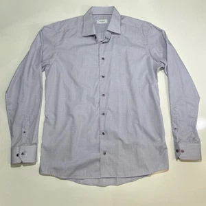 Camisa de vestir clásica Eton púrpura/azul cuello a cuadros manga larga botón 44 17,5 - Imagen 1 de 6
