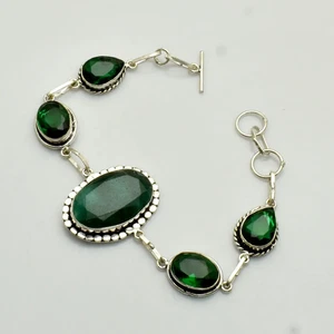 Simulated Emerald Green Quartz Gemstone Handmade Bracelet Jewelry 19 Gms AB 8026 - Picture 1 of 1