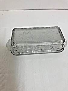 Princess House Glass Butter Dish Fantasia 2 Pc Poinsettia Frosted Top vintage - Picture 1 of 10