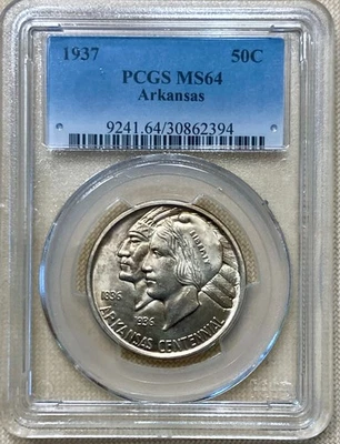 Excellent 1937 P Arkansas Commemorative Half Dollar - PCGS MS64 - Image 1 of 4