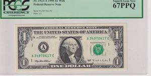 Fr 1923-A 1995 WEB FED $1 FRN A34970617C 1/9 Run 6 PCGS 67PPQ BOSTON GEM MULE - Picture 1 of 2