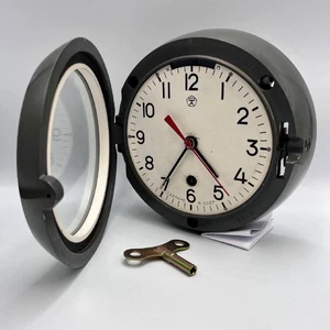 Vintage Soviet Ship Clock USSR Marine Mechanical Cabin Wall Clock Key Nautical - Picture 1 of 8