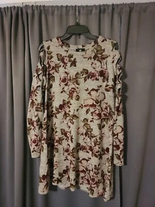 IZ Byer Sweater Dress Women's XL Floral A-Line Long Slit Sleeve Above Knee - Picture 1 of 4