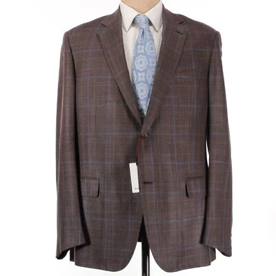 Caruso NWT Silk/Linen/Wool Blend Sport Coat Size 56R US 46 in Browns/Blue Plaid - Image 1 of 4