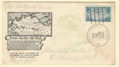 US Scott #C20 First Day Cover 11-22-1935 San Francisco to Hawaii, Trans Pacific - Image 1 of 2