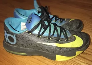 Zapatos de baloncesto para hombre NIKE KD VI KEVIN DURANT NEGROS/VOLT AZUL VIVO GRIS talla 9 #j - Imagen 1 de 8