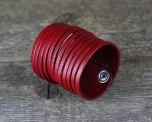 Red leather bracelet, women's cuff, men's bracelet, leather accessories. - Picture 1 of 10