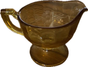 Vintage Cambridge Etch  Cut  Amber  Glass  Creamer Grannycore Cottage core - Picture 1 of 6