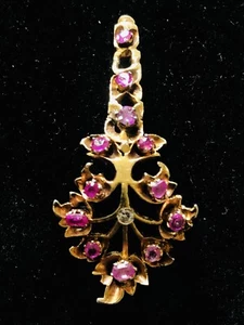 Georgian Silver Gilt Diamond Rubies Kondakoora Pendant British Ceylon 1800s R162 - Picture 1 of 8