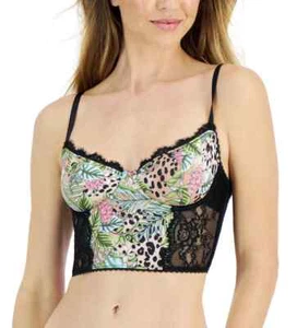 INC Bra Size Large Jungle Leopard Lace Bustier Underwire Lingerie Longline - Picture 1 of 13