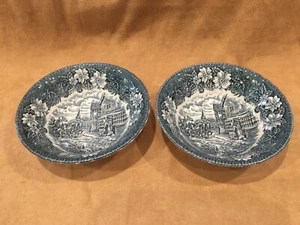 2 Royal Tudor Ware, Staffordshire, Coaching Taverns, Blue Cereal Bowls VTG 1828 - Picture 1 of 6