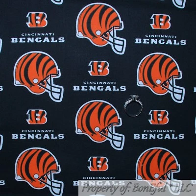 BonEful Fabric FQ Cotton Quilt NFL Sport Football CINCINNATI BENGALS Black Tiger - Image 1 of 4