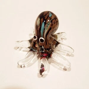 Fused Art Glass - Octopus Sculpture - Multi Color Glittered Paperweight *Mint - Picture 1 of 18