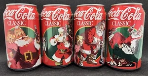 1995 Coca Cola Santa Top Sealed Bottom Emptied Set Of 4 Cans - Picture 1 of 7