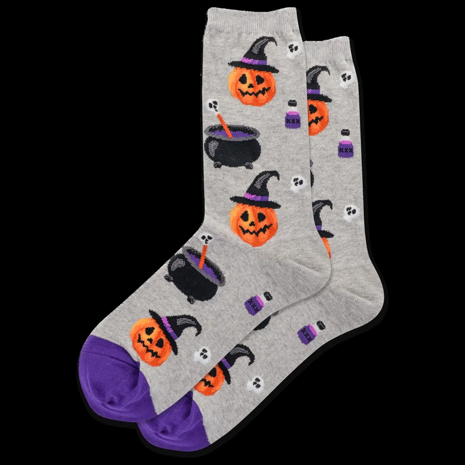 Hot Sox Women's Witch Pumpkin Crew Sock 1 Pair, Grey Heather, Women's 9-11 - Image 1 of 1