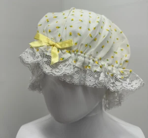 Vintage Antique Bonnet Boudoir Maid Night Cap Floral Cotton USA Made Custom Lace - Picture 1 of 9