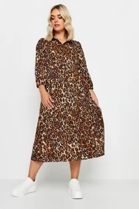 Yours Curve Women's Plus Size Leopard Print Shirt Dress - Picture 1 of 11