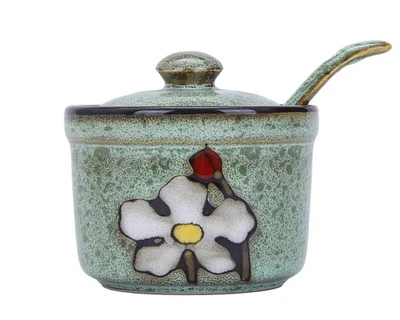 Retro Hand Painted Flower Ceramic Round Sugar Bowls Spice Containers Porcelai... - Image 1 of 4