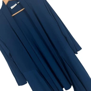 Susan Graver Women's M Blue Liquid Knit Cascading Front Stretchy Open Cardigan - Picture 1 of 10