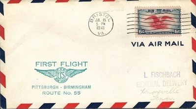 Bristol Virginia to Knoxville Tennessee Pennsylvania Central Air 1941 US Sc c23 - Image 1 of 2