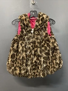 Kids Headquarters Girl Faux Fur Bubble Vest 2T Leopard Full Zip Sleeveless Fuzzy - Picture 1 of 3