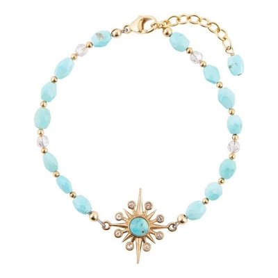 Celestial Blue Turquoise Golden Beaded Bracelet - Image 1 of 4