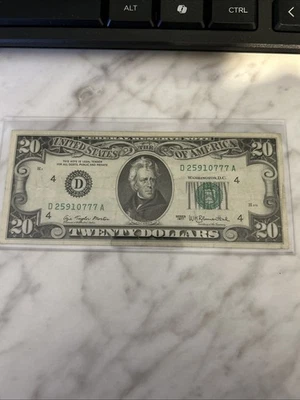 1977 $20 older bank note D run twenty dollar bill  D district - Image 1 of 2