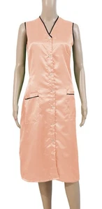 Frauen Satin Kittel Schürze Push Button In Bluse Kleid S TO 3XL - Licht Pfirsich - Bild 1 von 3