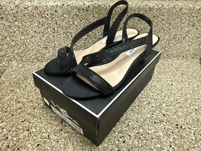 Vestido feminino Nina Shoes Nieves strass slingback preto brilhante cetim tamanho 6.5 - Imagem 1 de 4