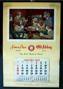 1959 SIMON PURE OLD ABBEY ALE POSTER CALENDR DOGS PLAYING CARDS - Picture 1 of 4
