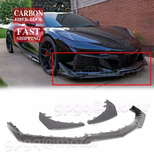For Corvette C8 Z06 E-Ray 23-25 Carbon Front Lip Splitter Replacement W/ Canards - Picture 1 of 9