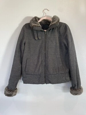 Chaqueta de bombardero Vans con ribete de piel sintética para mujer talla mediana cremallera completa forrada marrón/gris Foto 1 de 4
