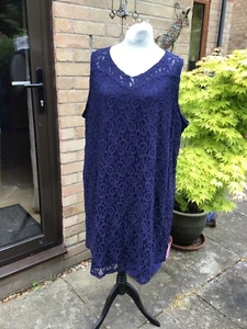 ladies smart navy blue sleeveless lined stretch lace dress size 28, chest 54" - Picture 1 of 6