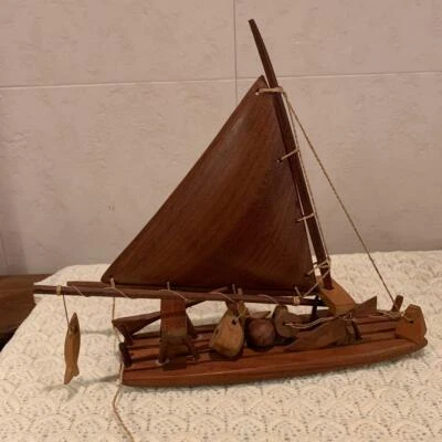 Vintage sailing ship boat wood wooden model pond yacht Object Height 23.8cm - Image 1 of 4