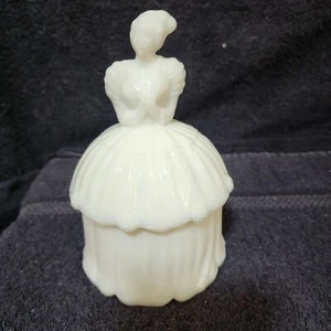 Vintage Akro Agate Glass White Colonial Lady Powder Jar Puff Box / Powder Box - Picture 1 of 6